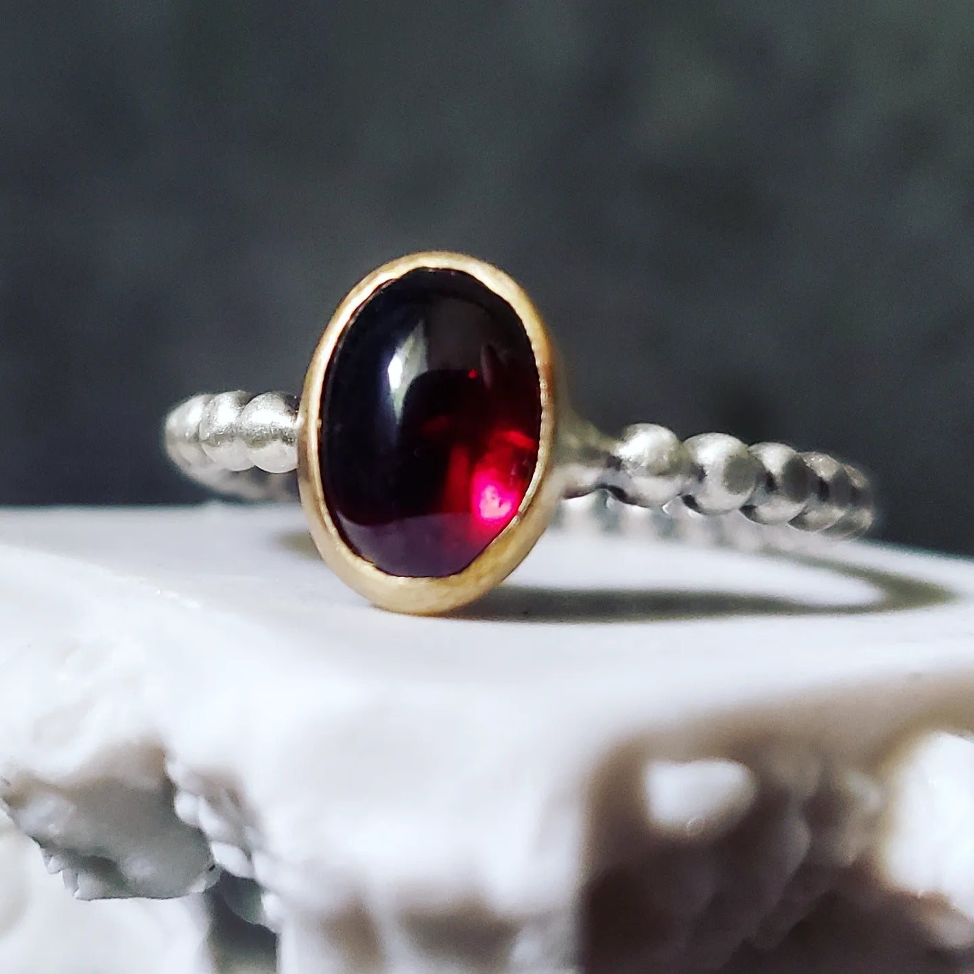 Garnet mixed metal ring (sterling silver and brass)